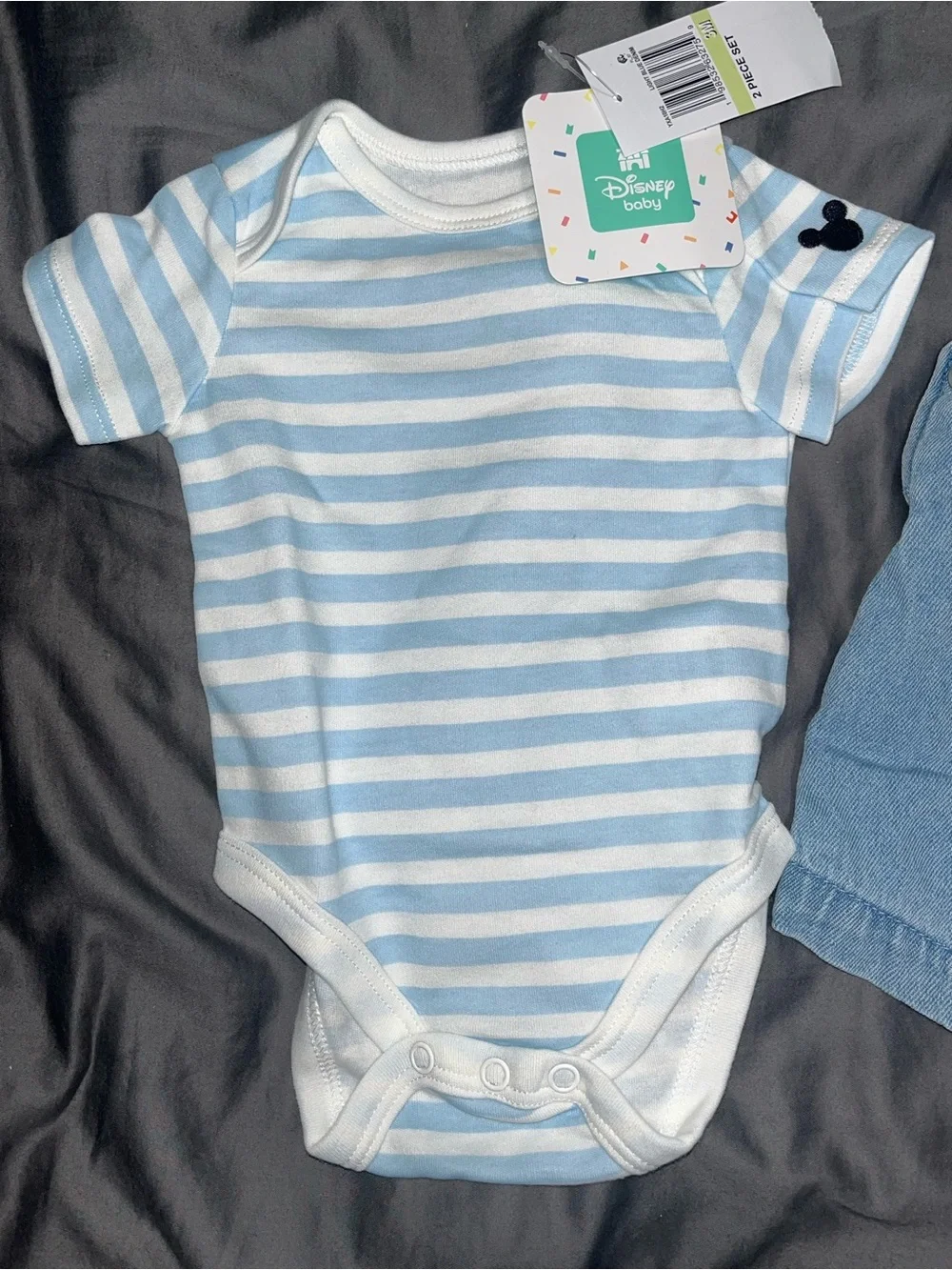 Disney Baby Boys' Mickey Mouse Bodysuit & Denim Shortall, 2-Piece Set